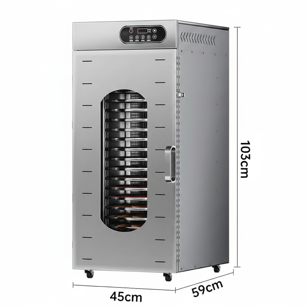 20-Layer Commercial Food Dehydrator Machine — Stainless Steel, Hot Air Circulation