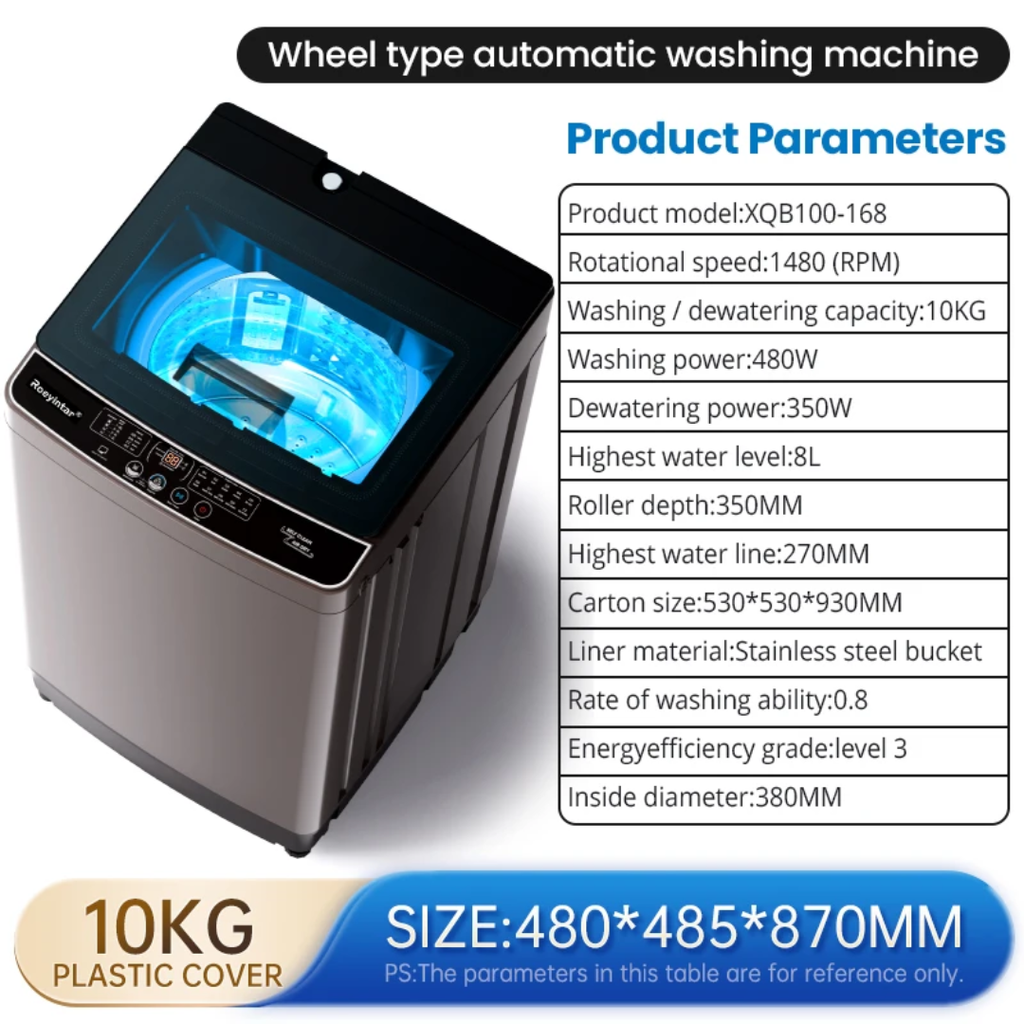 Roeyintar 10KG Top Load Fully Automatic Washing Machine — UV Light, Self Clean & Air Dry
